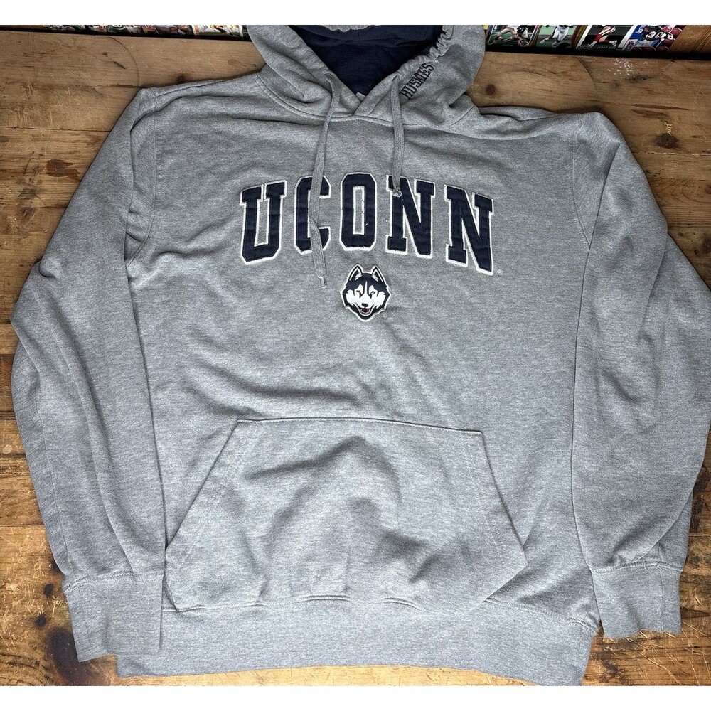 UConn Huskies Pullover Hoodie Mens Lrg Gray Fleece Lined Stadium Athletics